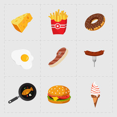 Colorful Fast Food Icon Set on White Background