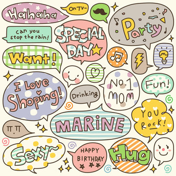 Set of Hand Drawn Speech and Thought Bubbles Doodle