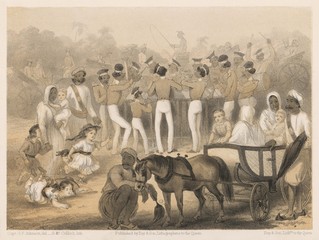 Listening to the band in India  British raj  1860. Date: 1860 - obrazy, fototapety, plakaty