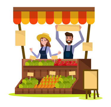 Organic Local food and vegetables market. flat design element. vector illustration