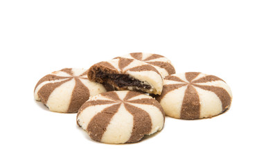 Striped cookies with chocolate filling