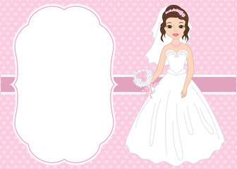 Vector Wedding Card Template with Beautiful Bride. Vector Bride. 