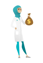 Muslim doctor holding a money bag.