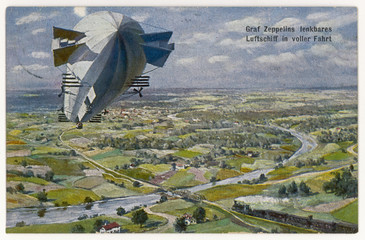 Zeppelin in Flight. Date: 1908 © Archivist