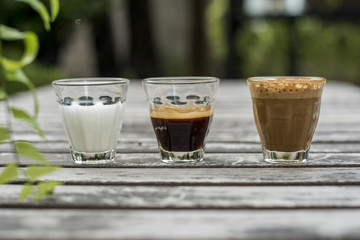 The ingredients of coffee on a wooden desk