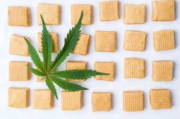 Marijuana leaf and caramel candies
