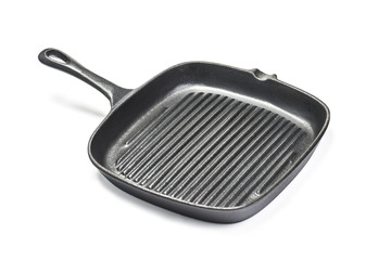 Red frying pan isolated on white