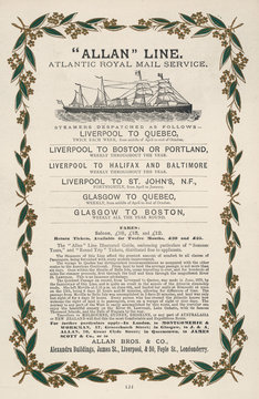 Allan Line Timetable. Date: 1883