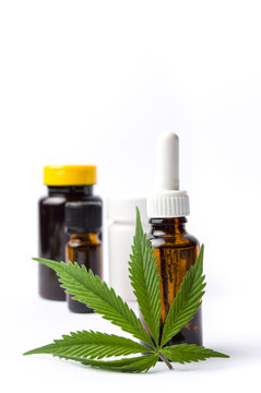 Marijuana and cannabis oil bottles isolated