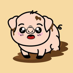 Cute and dirty pig animal cartoon vector illustration graphic design