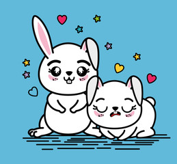 Cute and lovely bunnies animal cartoon vector illustration graphic design