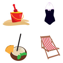 Set of summer icons on a white background, Vector illustration