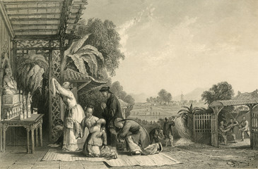 Customs - Harvest - China. Date: circa 1840
