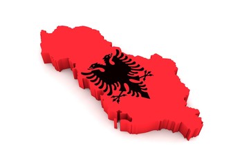 3D Karte von Albanien mit Flagge auf wei&szlig;em Hintergrund 