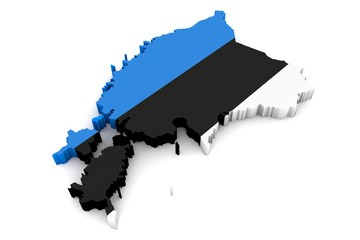 3D Karte von Estland mit Flagge auf weißem Hintergrund 