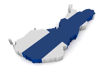 3D Karte von Finnland mit Flagge auf wei&szlig;em Hintergrund
