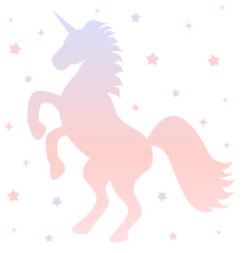 cute gradient unicorn silhouette with stars on white background illustration