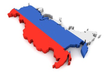 3D Karte von Russland mit Flagge vor wei&szlig;em Hintergrund