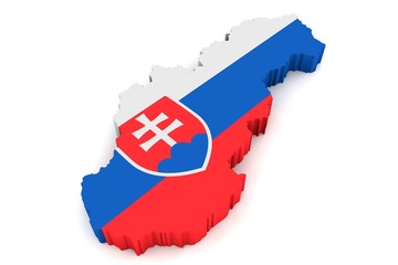 3D Karte von Slowakei mit Flagge vor wei&szlig;em Hintergrund