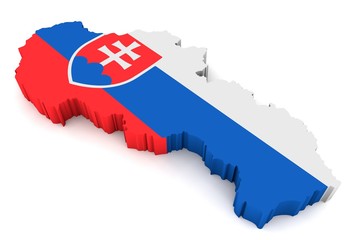 3D Karte von Slowakei mit Flagge vor wei&szlig;em Hintergrund