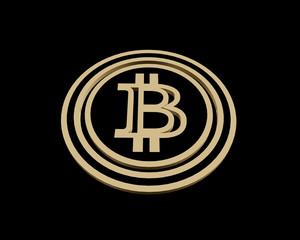 3D rendering golden coin with bitcoin sign. Money and finance symbol. 3D illustration isolated on black background.