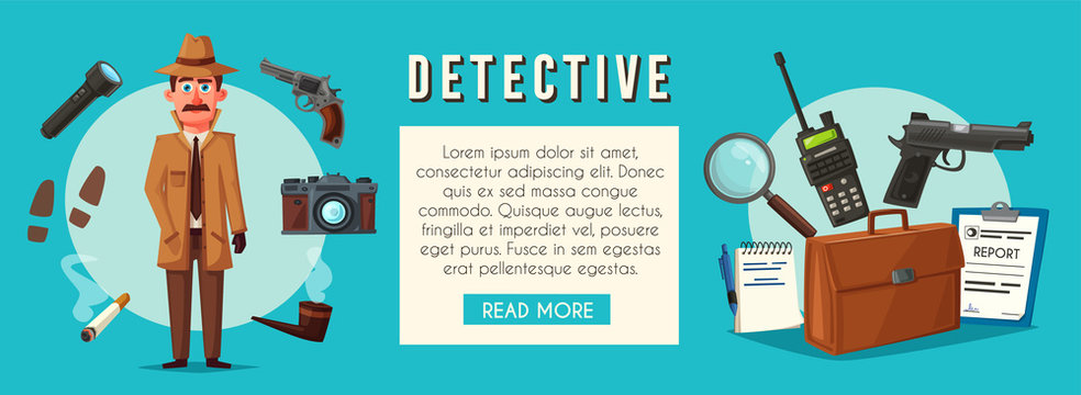 Funny Detective Character. Cartoon Vector Illustration