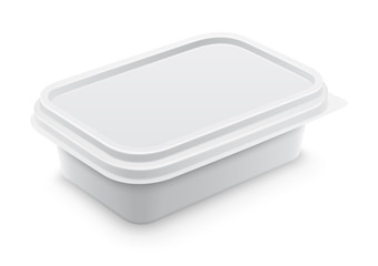 Vector white square container for butter, melted cheese or margarine spread. Packaging template illustration.