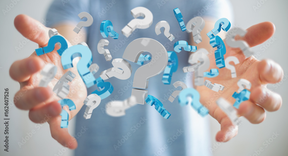 Fototapete businessman using 3d rendering question marks