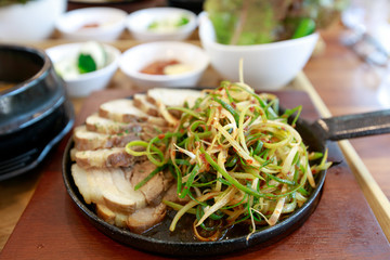 Boiled pork with salad, Bossam - Korean cuisine