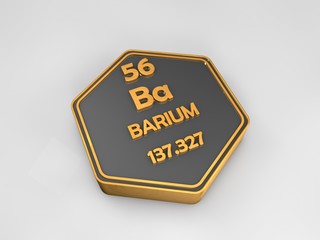 Barium - ba - chemical element periodic table hexagonal shape 3d render
