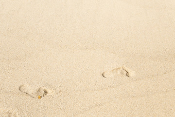Footprints on the beach Beautiful seaside background.