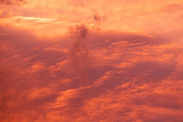 red sunrise cloudscape, top view