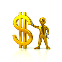 Golden man holding dollar sign
