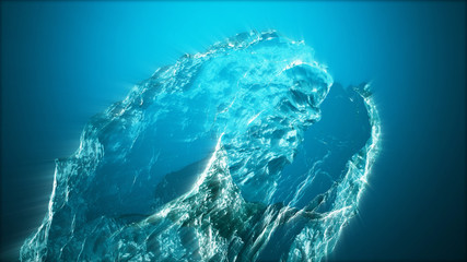 Abstract water form. 3d illustration with blue blur background. Ocean water motion.