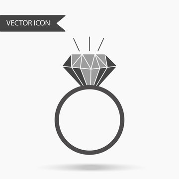 Vector illustration of an icon with a beautiful ring. Wedding ring with diamond on isolated background. Flat design