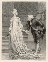 Gentleman Bows to Lady. Date: late 18th century