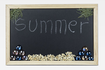 Space chalkboard background texture with wooden frame with the word 