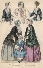 Fototapeta na wymiar Fashions - January 1851. Date: 1851
