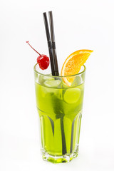 Fruit cocktail in a large glass cup 