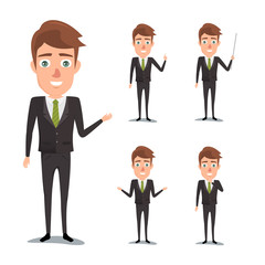 Business man in suit with different pose character. Illustration vector of cartoon design.