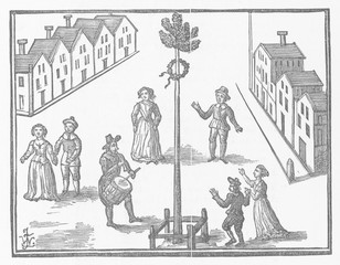 17th century Maypole. Date: circa 1665