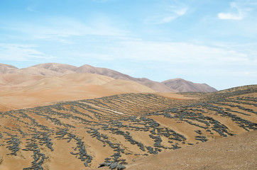 Hills covered with sands in Chileand desert