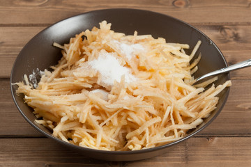 Grated Apples With Sugar. Cooking Process Of Pie Or Cake. Preparation Stage.