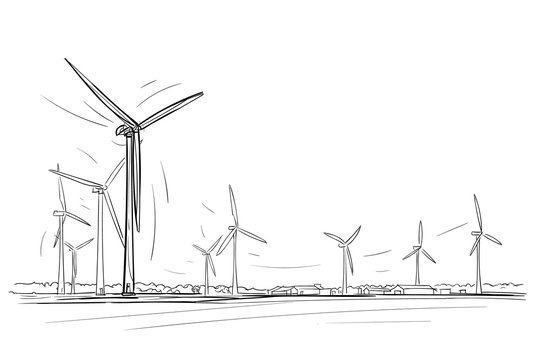 Premium Vector  Wind power plant. hand drawn vector illustration. wind  generator vector sketch