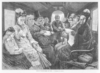 Paris Bus interior. Date: 1874
