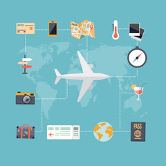 Flat design icons, air holidays background