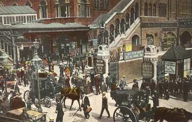 Broad Street Station. Date: circa 1900 - obrazy, fototapety, plakaty