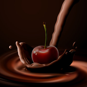 Cherry falling in the chocolate