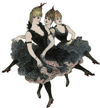 Cancan dancers in beautiful dresses Stock Illustration by