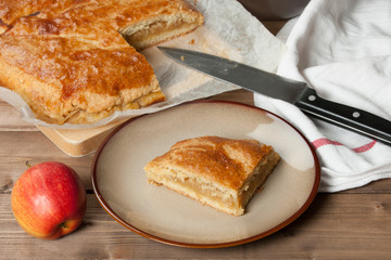 Homebaked Pie With Apple And Chocolate Parts.